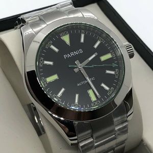 Parnis Black Dial Sapphire Crystal Green Mark Automatic 40mm Watch Brand New